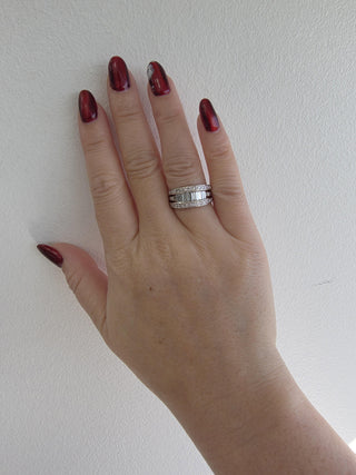 Platinum 1 Carat Baguette and Round Brilliant Diamond Three Row Band