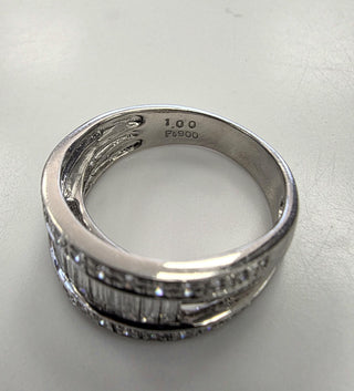 Platinum 1 Carat Baguette and Round Brilliant Diamond Three Row Band