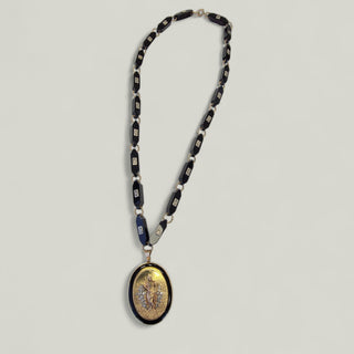 Victorian Gold Cameo Medallion Onyx and Diamond Long Chain Station Necklace