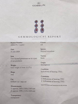 Vintage Platinum 7.5 Carats Ruby and 5 Carats Diamond Dangle Earrings