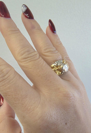 Vintage 14K Two Tone Gold Diamond Nudist Erotic Ring