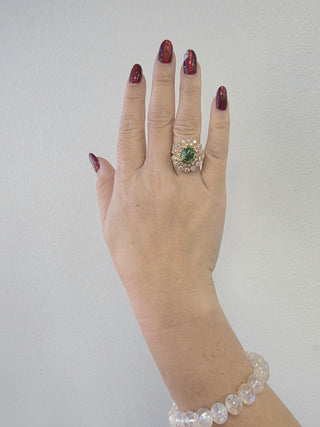 14K Rose Gold 3.95ct Tsavorite Cabochon Diamond Floral Ring