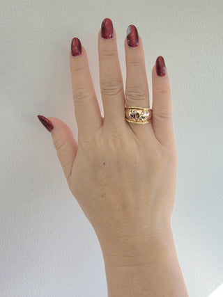 Vintage 14K Rose Gold Flush Diamond Wide Gold Ring Band