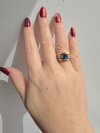 Vintage 14K Gold1.35 Carat Montana Sapphire and Princess Cut Diamond Ring