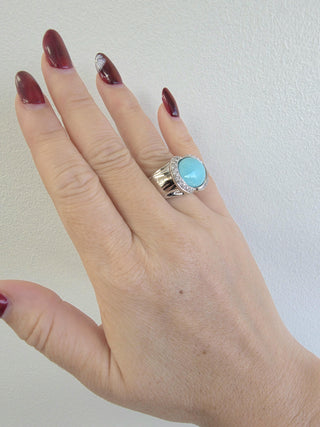 18K Italian Gold Rajola Turquoise & Diamond Cocktail Ring