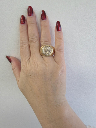 Vintage 14K Gold Augusta Caesar Roman Coin Wide Band Ring