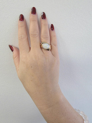 Vintage 10K Yellow Gold 3 Carat Australian Opal Bezel Set Ring