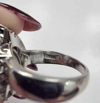 Vintage Plat South White Sea Pearl and Marquise Diamond Ring