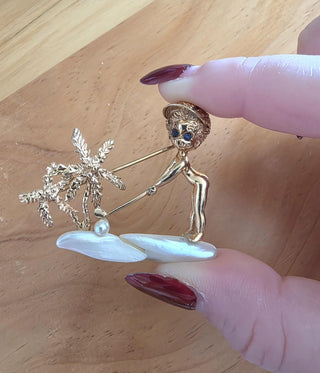 Vintage William Ruser Angel Island Golfer Pearl Brooch