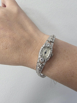 Vintage Platinum Hamilton 3 Carats Diamond Ladies Cocktail Watch