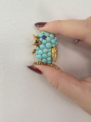Vintage Rossi 18K Gold Turquoise & Lapis Lazuli Bird Brooch