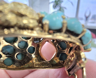 Vintage Rossi 18K Gold Turquoise & Lapis Lazuli Bird Brooch