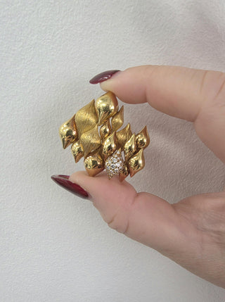 Vintage 18K Gold Henry Dunay Textured Diamond Brooch