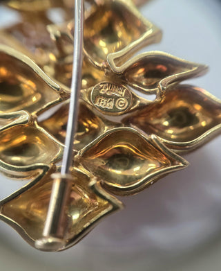 Vintage 18K Gold Henry Dunay Textured Diamond Brooch