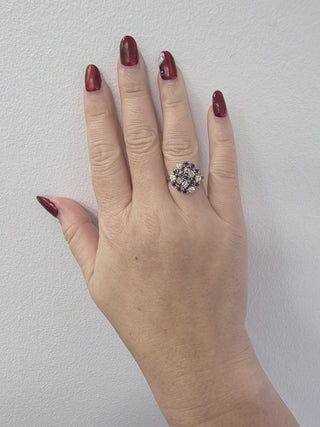 Vintage 14K Gold 1.70 Carats Montana Sapphire and Old European Cut Diamond Ring