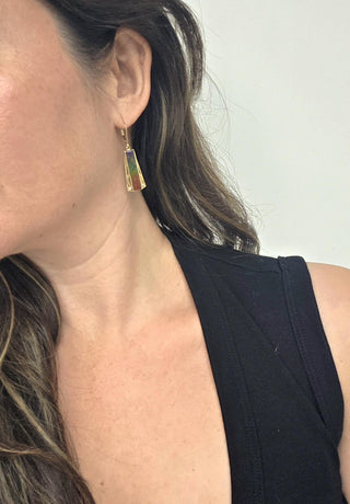 Vintage 14K Gold Rainbow Ammolite and Diamond Dangle Earrings