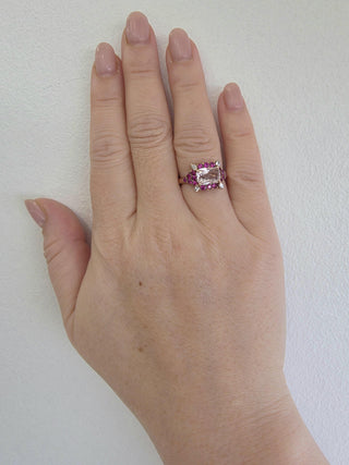 18K Rose Gold 2.08 Carat Orange Peach Sapphire No Heat and Ruby Diamond Ring