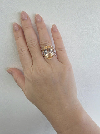 Estate 18K Gold 16.46 Carat Orange Sapphire Oval Cut No Heat Diamond Ring