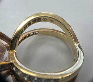 Estate 18K Gold 16.46 Carat Orange Sapphire Oval Cut No Heat Diamond Ring