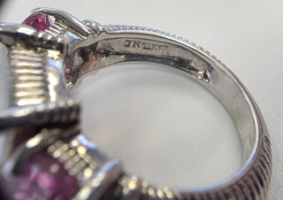 Judith Ripka 18K WG 5 carat Moonstone Pink Tourmaline Diamond Ring