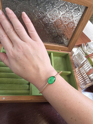 Estate 18K Rose Gold Fidia Italian Tubogas Green Thin Bangle