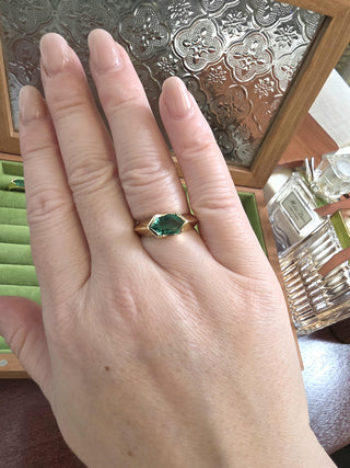 18K Gold 0.96 Carat Emerald Lozenge Cut Half Bezel Ring