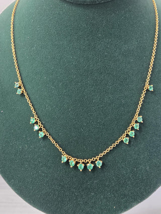 18K Yellow Gold 1.70 Carats Green Emerald Dangle Necklace