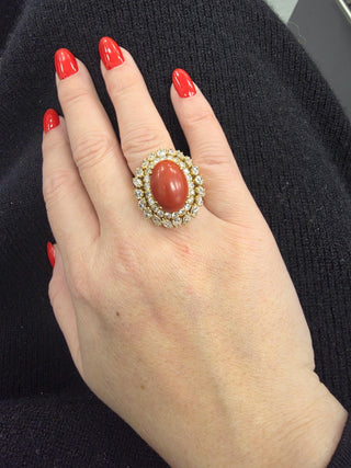 David Webb Coral and 4.60 Carats Diamond 18K Gold Ring