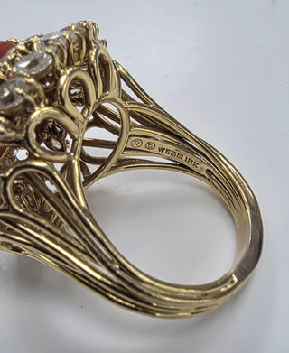 David Webb Coral and 4.60 Carats Diamond 18K Gold Ring