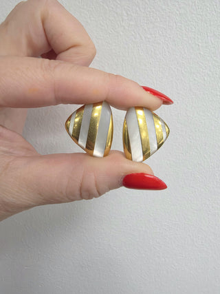 Angela Cummings for Tiffany Striped Mother of Pearl 18K Gold Earrings
