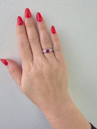 Vintage Platinum 1.17 Carat Oval Burma Ruby and Diamond Ring