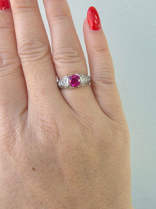 Vintage Platinum 1.17 Carat Oval Burma Ruby and Diamond Ring