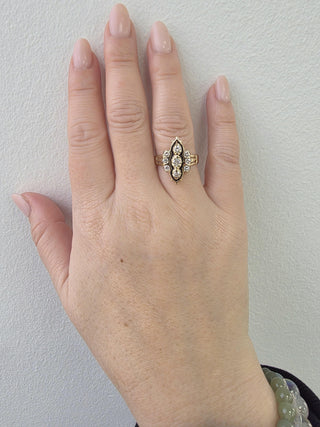 Vintage 14K Gold Diamond and Black Enamel Navette Ring