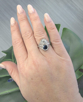 J.E Caldwell Sapphire & 1.10ct Old European Cut Diamond Art Deco Platinum Ring