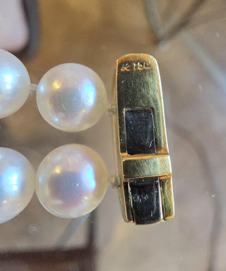 Vintage Double Strand White Pearl with Diamonds 18K Gold Station Bracelet