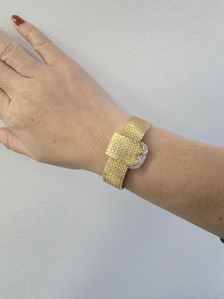 Vintage 14K Mesh Gold Hamilton Hidden Dial Diamond Cocktail Bracelet Watch