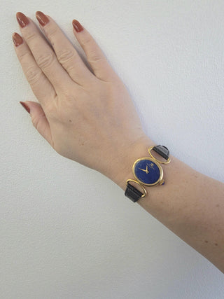Vintage Baume & Mercier Ladies Lapis Lazuli Dial Wristwatch 18K yellow gold