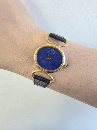 Vintage Baume & Mercier Ladies Lapis Lazuli Dial Wristwatch 18K yellow gold