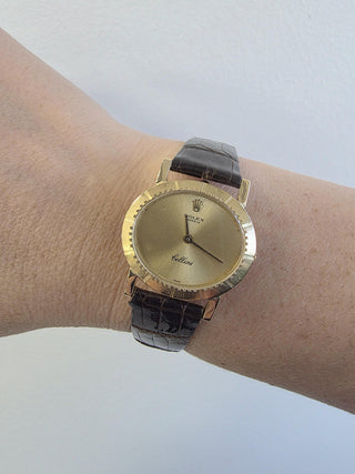 Vintage Rolex Cellini Brown Leather Strap 18k YG