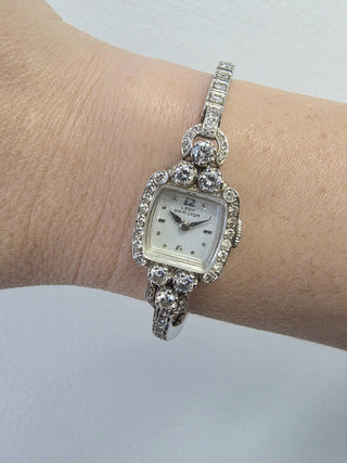Vintage Lady Hamilton 1.25 Carats Diamonds Tonneau Shape Cocktail Watch 14K Gold