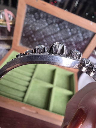 Antique French Napoléon III 2.50 Carats Diamond Cuff Bangle Rose Gold & Silver