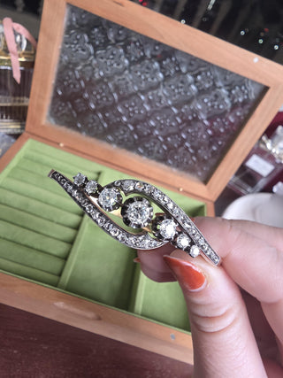 Antique French Napoléon III 2.50 Carats Diamond Cuff Bangle Rose Gold & Silver