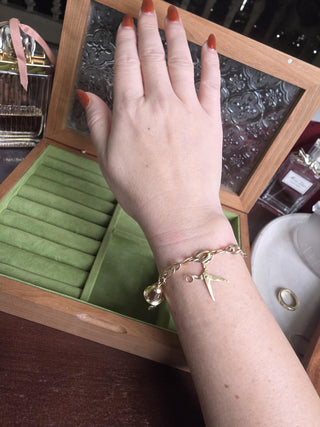 Vintage 14K Yellow Gold Multi Objects Charm Bracelet