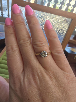 Antique 18K Gold and Platinum 1.10 Carat Old Mine Cushion Diamond Solitaire Ring