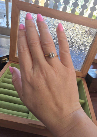 Antique 18K Gold and Platinum 1.10 Carat Old Mine Cushion Diamond Solitaire Ring