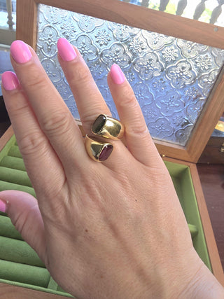 Vintage Italian 18K Gold 5 Carats Rubellite and Green Tourmaline Wrap Ring