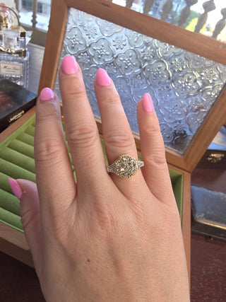 Estate 14K Gold Green Spinel and Diamond Cluster Ring