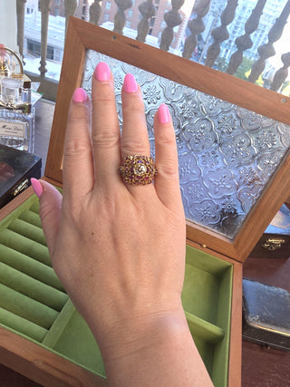 Vintage 21K Gold Ruby and 1.25 Carat Old European Cut Diamond Dome Cocktail Ring