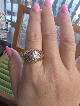 Vintage 14K 2 Tone Gold 0.50 Carats Diamond Cocktail Dome Ring