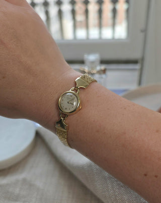 Vintage 1950 Cartier Paris 14K Yellow Gold Brick-Link Bracelet Watch